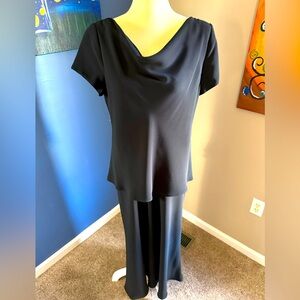 S. L. Fashions one piece black dress with the look of two. 
Size 16.